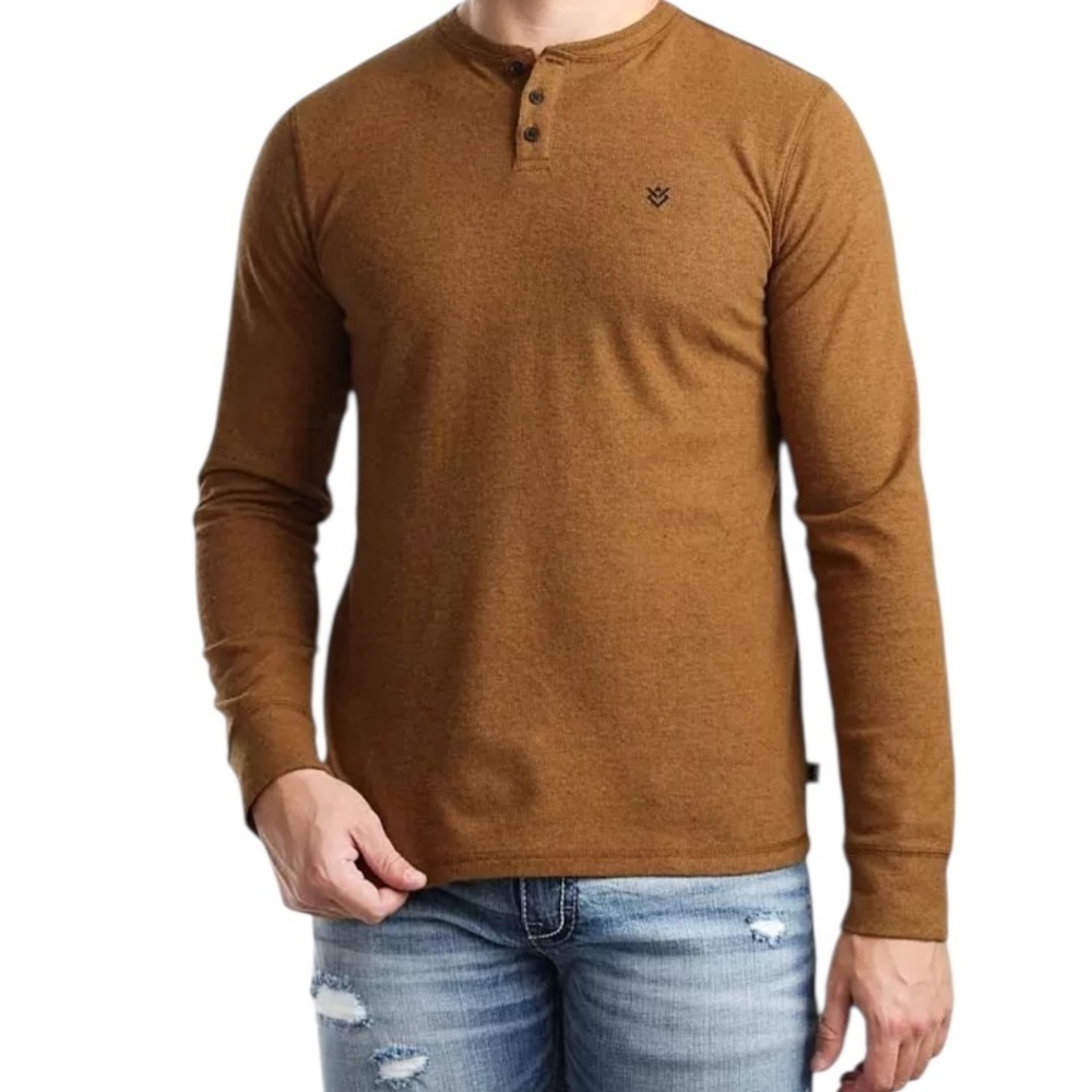 VEECE Brock Long Sleeve Henley Carmel Black Men's Size Large